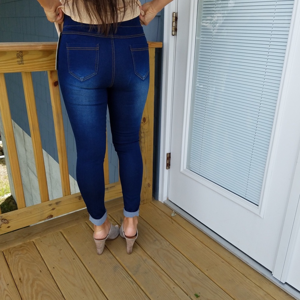 LAST PAIR✔️Dark Distressed pull on jeans - Picture 4 of 6